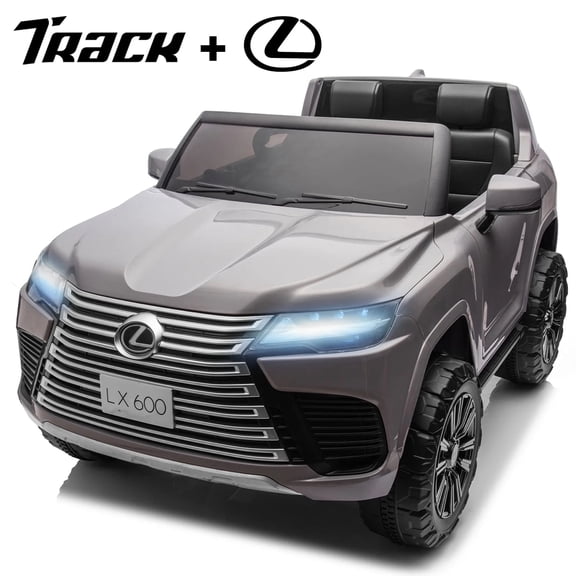 Track Seven 24V 2 Seater Ride on Car, Licensed LEXUS LX600 Electric Car with Remote, 20" Width Seat, Bluetooth, LED Lights, Key Start, Portable Handle, 24V Ride on for Boys Girls Age 3 , Grey