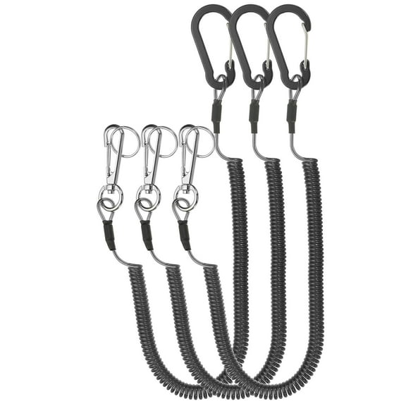 3pcs Retractable Spring Coil Straps, 10" Spiral Lanyard Cord with Aluminium Rotatable Clip, Black