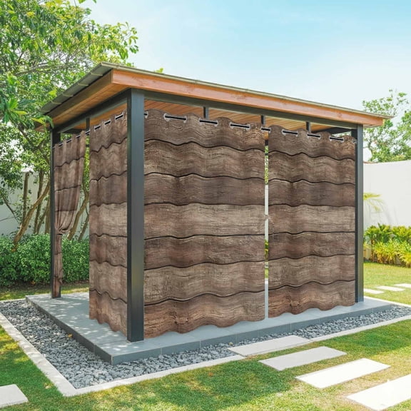 Outdoor Curtains for Patio Waterproof, Old Wooden Board Outdoor Privacy Panels Grommet, Rustic Farmhouse Brown Wooden Plank Blackout Outside Curtains for Porch/Cabana/Pergola/Gazebo 54"x84", 1 Panel