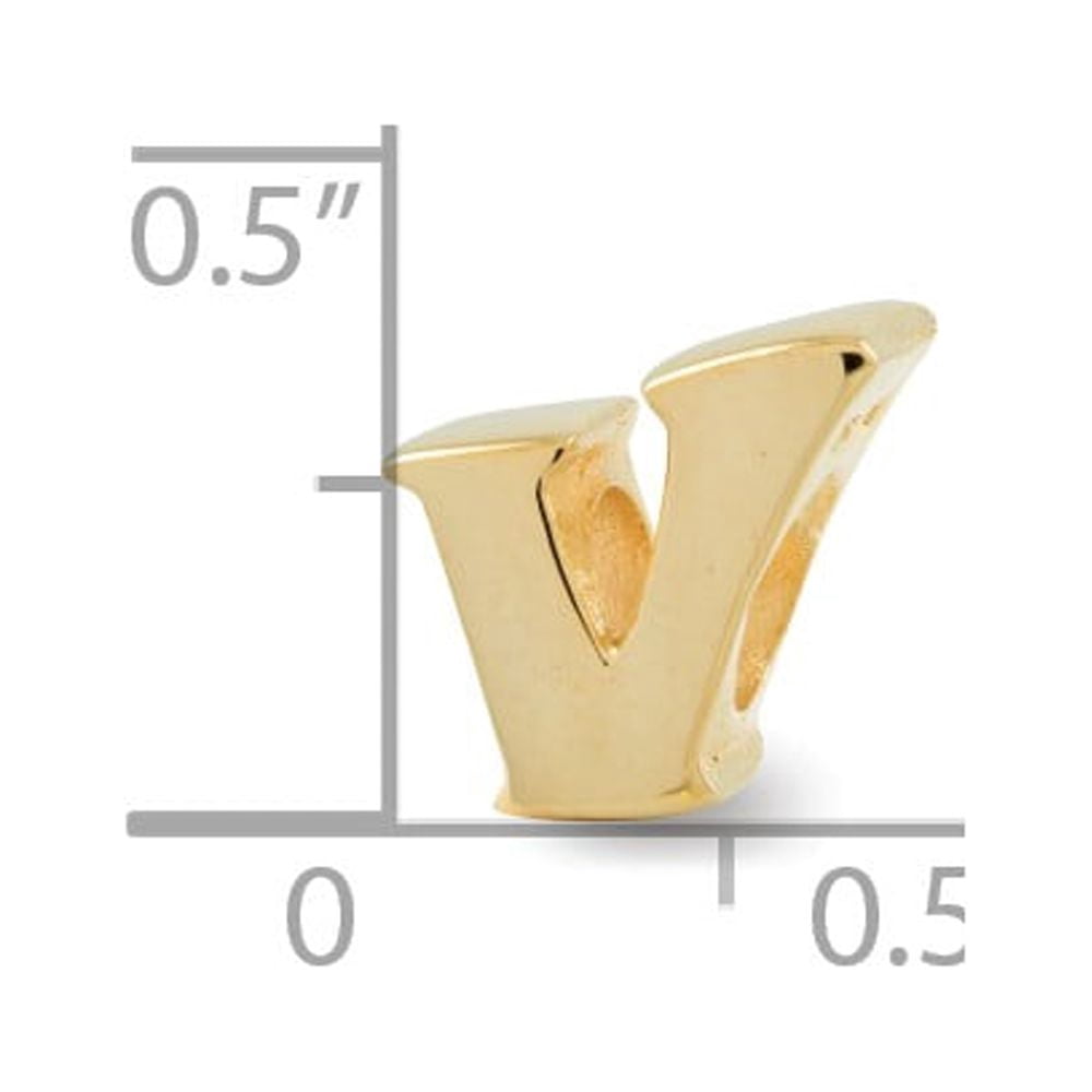 925 Sterling Silver Gold-plated Reflections Letter V Bead; for Adults and Teens; for Women and Men