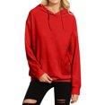 thumbnail image 1 of Women Kangaroo Pocket Drawstring Long Sleeve Solid Color Hoodie Top, 1 of 2
