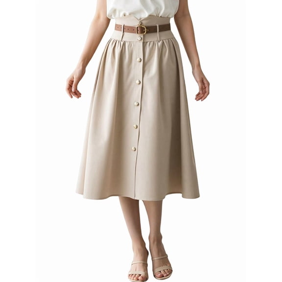 Women's Vintage High Waist A-Line Flared Midi Skirts Color S