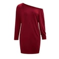 thumbnail image 5 of Diufon Womens Long Sleeve Dresses Solid Color Mini Dress One Shoulder Dress with Pockets, 5 of 7