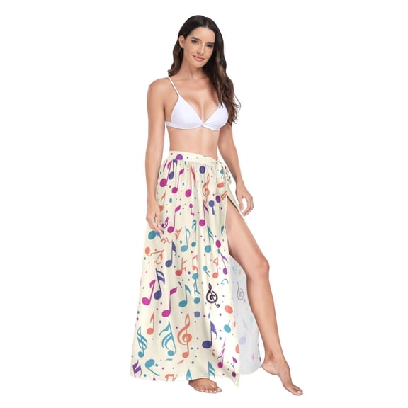 Women's Beach Swimsuit Cover Ups Bathing Suit Coverups Bikini Wrap Dress for Swimwear Colorful Music