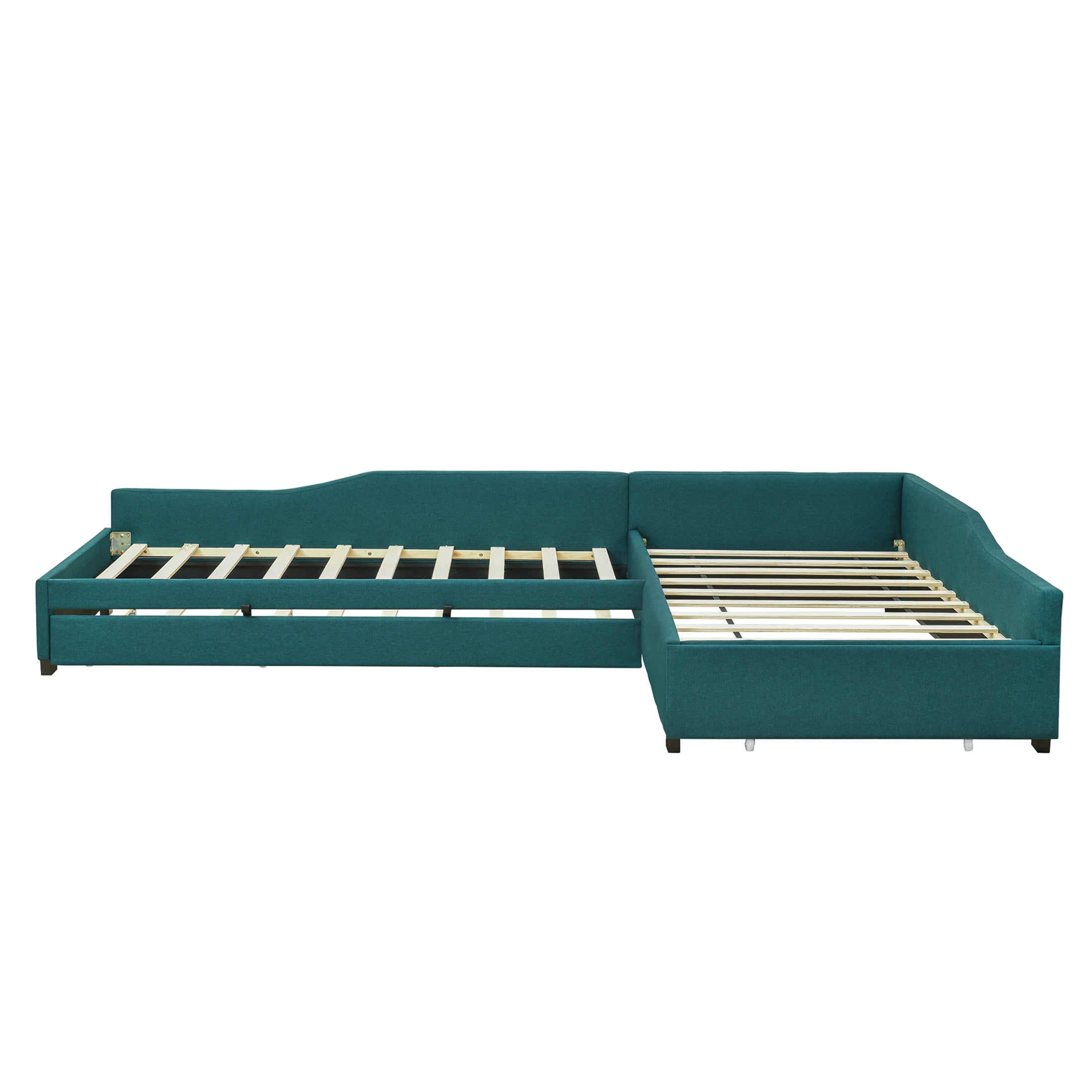 Noble House Orielle Linen Upholstered Double Twin Daybed with Extra Trundle and Storage Drawer, Plywood Frame, Green