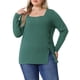 thumbnail image 1 of Blusas de túnica casual de manga larga con cuello cuadrado y botones laterales para mujeres de tallas grandes Agnes Orinda 3X verde, 1 of 6