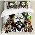 thumbnail image 3 of Rasta Duvet Cover Set Twin Size, Rasta Man Jamaican Island Theme Reggae Folk Culture Concept Sketchy Portrait Image, Decorative 2 Piece Bedding Set with 1 Pillow Sham, Multicolor, by Ambesonne, 3 of 3