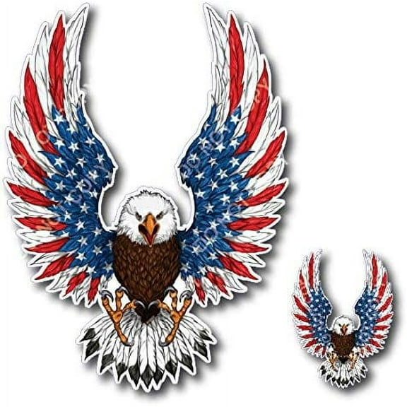 2 Pack of Bald Eagle American Flag Sticker Decal Sticker Truck Car Vehicle Window Patriot