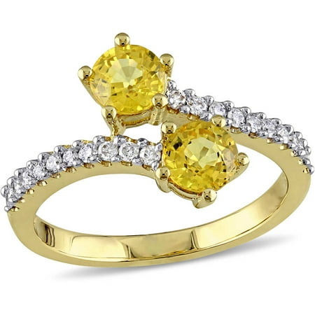 Tangelo 1-1/10 Carat T.G.W. Yellow Sapphire and 1/5 Carat T.W. Diamond 10kt Yellow Gold Two-Stone Ring