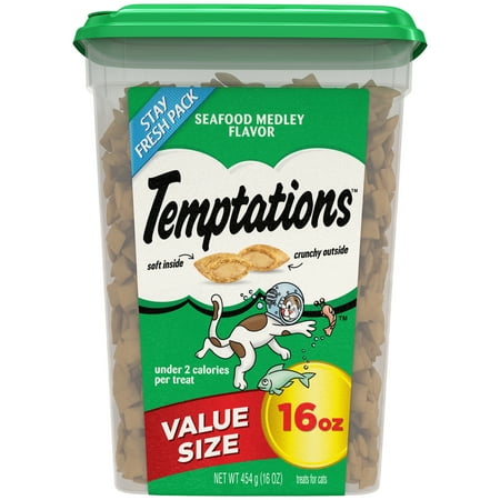 TEMPTATIONS Classic Treats for Cats Seafood Medley Flavor, 16 oz. Tub