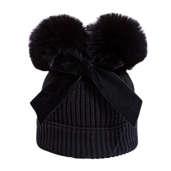 GXWEA Beanie Babies Toddler Beanie Baby Winter Beanie Hat With Bow, Double Pom Pom Beanies Cap, Warm Toddler Boys Girls Knit Hats E10 HAT Black 6-36 Months