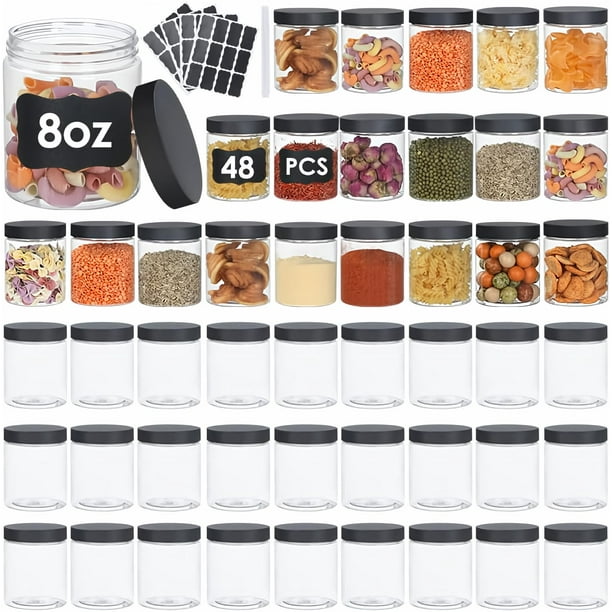 Recipientes de plástico NOIRUC-CZ 8 oz/240 ml (48 piezas) con tapas y bolígrafo