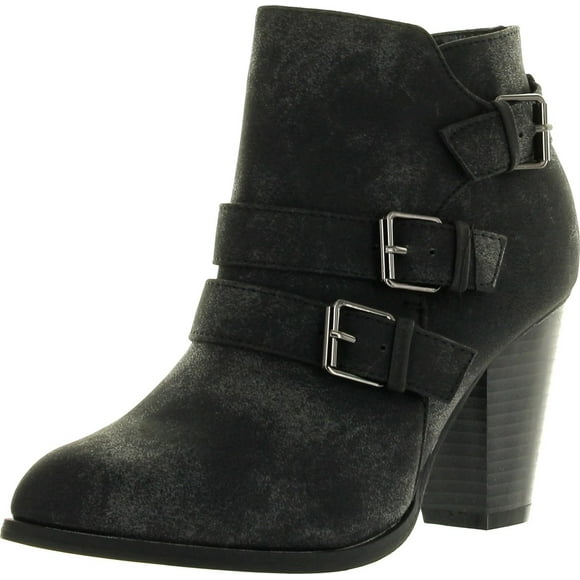 Forever Camila-64 Bottines à Talon Épais Mode pour Femmes avec Bride à Boucle, Noir, 10