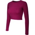 thumbnail image 2 of ORUYROP Women's Solid Long Sleeve Round Neck Crop T Shirt Top, 2 of 4