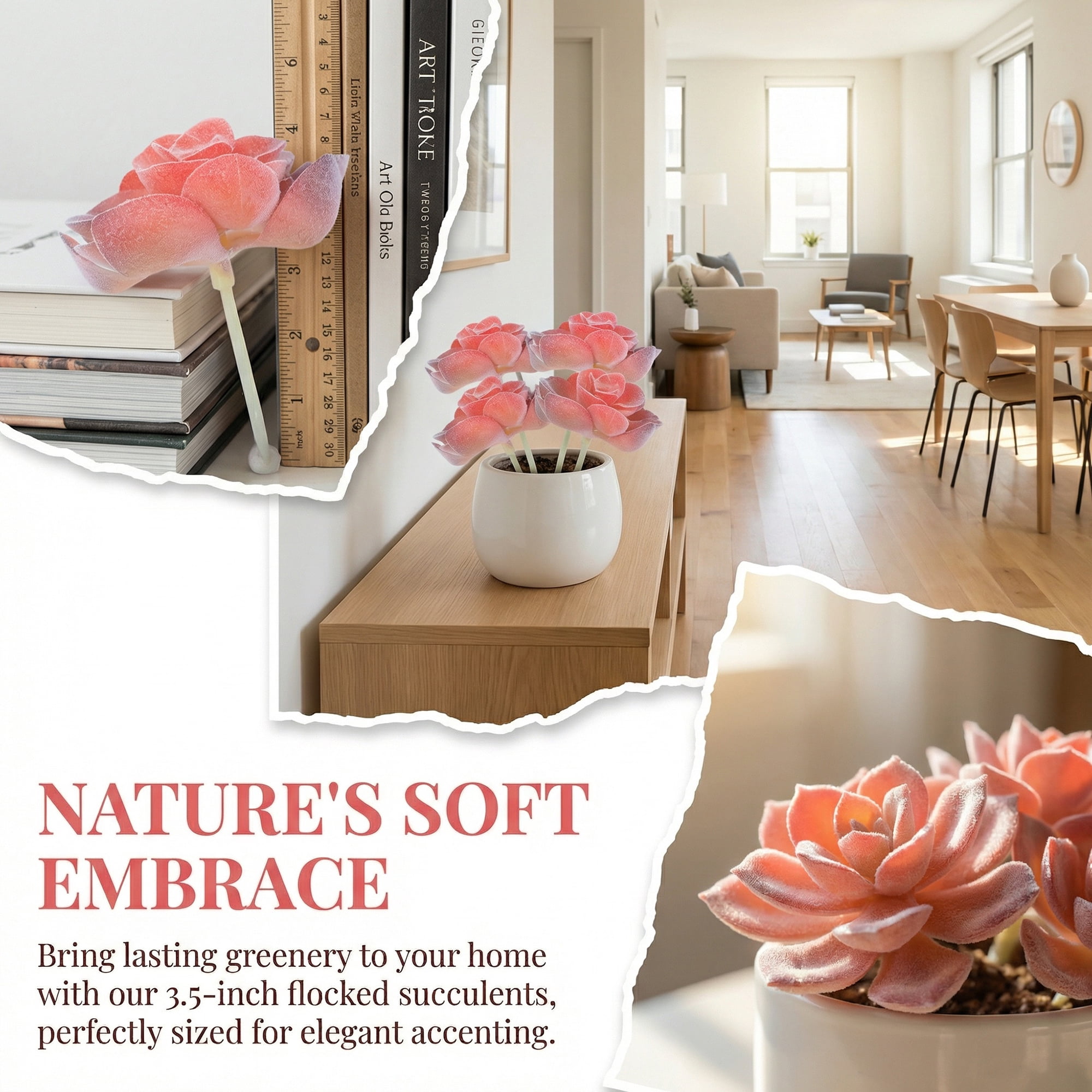 Unique Bargains 10Pcs Flocked Artificial Succulents Rose 3.5" Lotus Pink