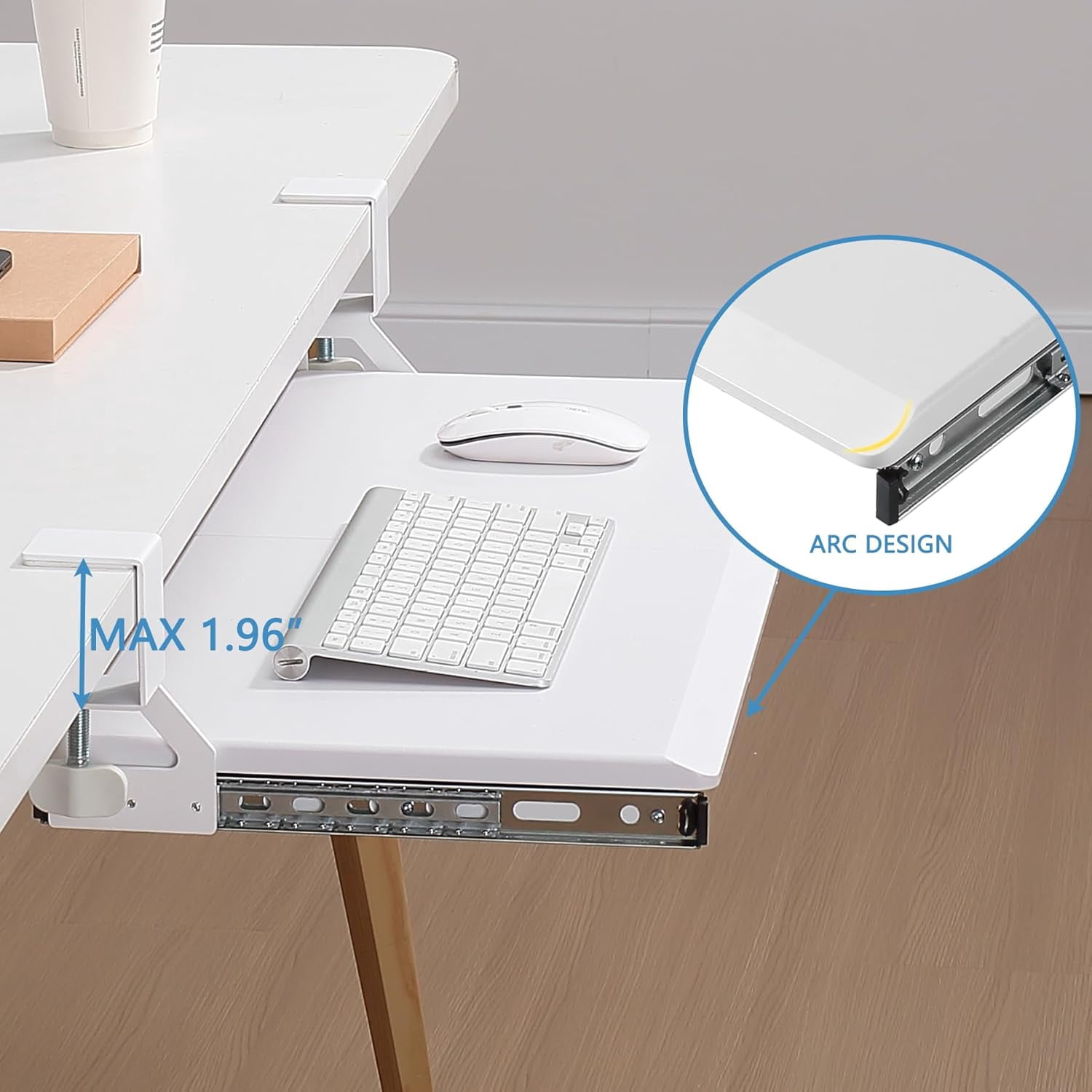 Under Desk Keyboard Tray with Slide Pull Out, C Clamp Mount, Ergonomic Computer Stand for Home Office, White, 19.7" x 12.2" Small Size