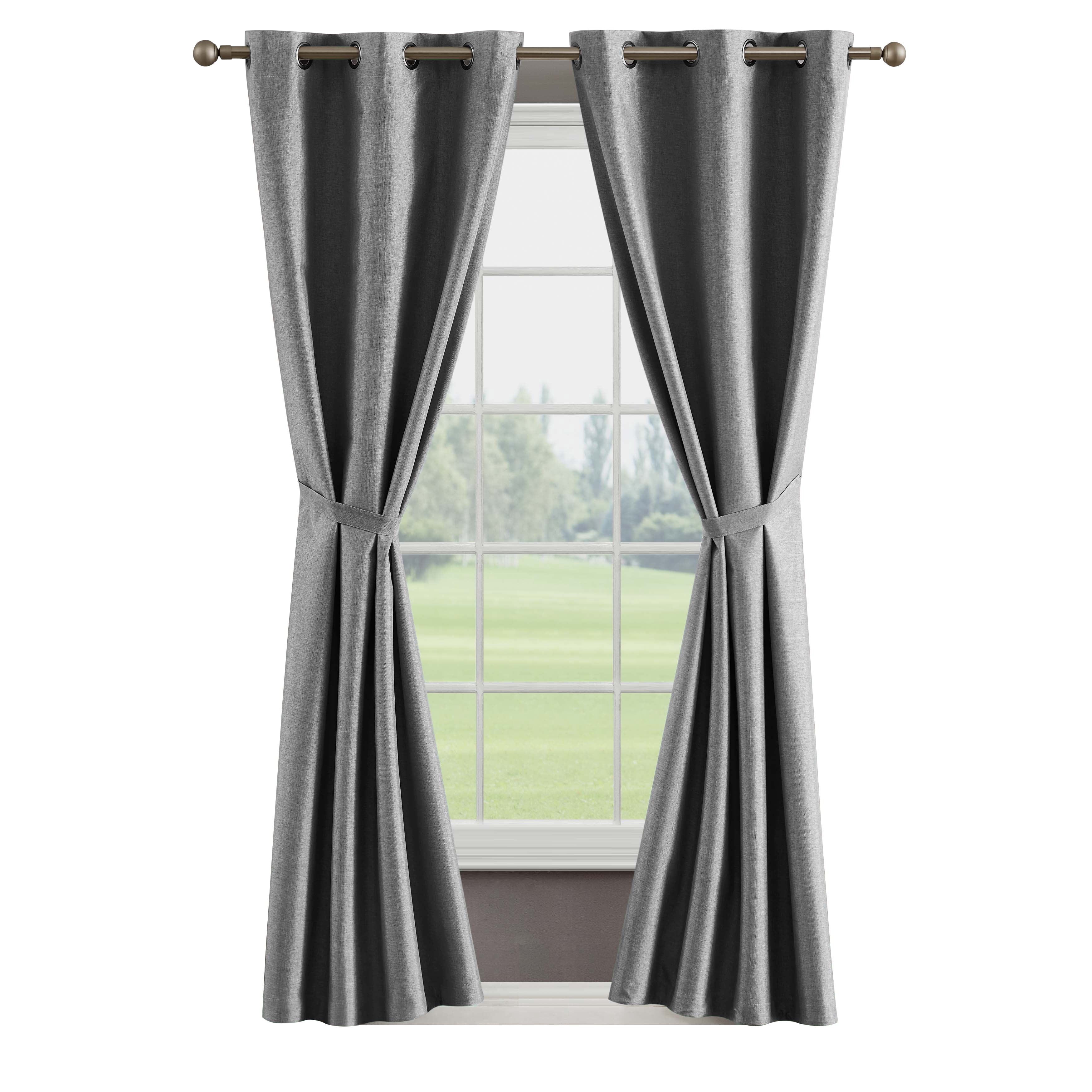 Legrae Blackout Thermal Insulated Grommet Curtains, Set of 4 Panels with Tiebacks, Titanium Grey, 38" x 84"