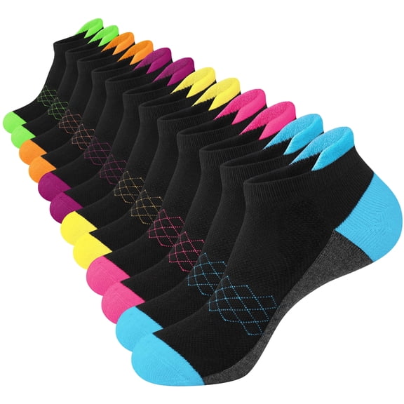 Loritta Ankle Socks for Women, Black Athletic No Show Low Cut Socks for Women Size 8-10, 6 Pairs