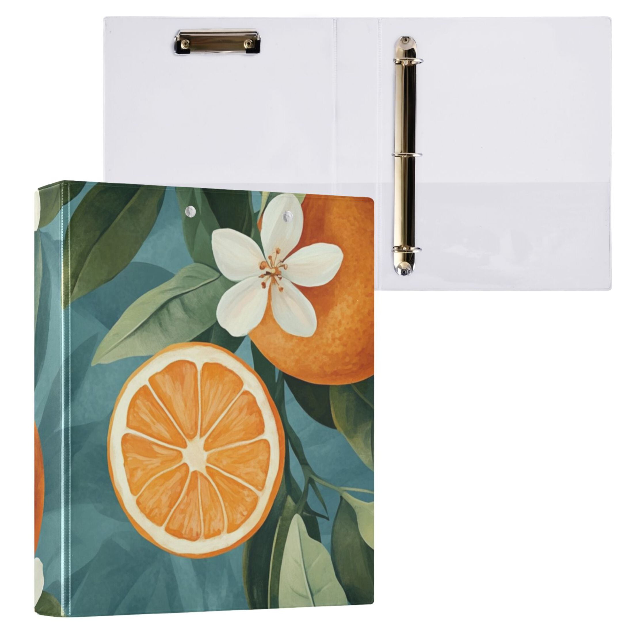Oranges and Leaves Flowers 3 Ring Binders 1.5 inch Hardcover File Folders with Interior Pockets A4 Size Organizer for School Office Hospital