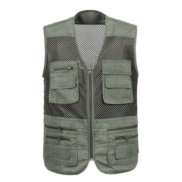 aohooy Gilet d'Été pour Homme de Plein Air - Respirant à Fermeture Éclair, Multiples Poches, en Maille, Randonnée Pêche 2025 Vert Armée, TTTG