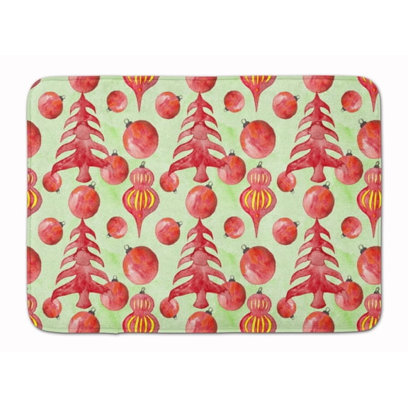 Red Christmas Tree and Ornaments Machine Washable Memory Foam Mat