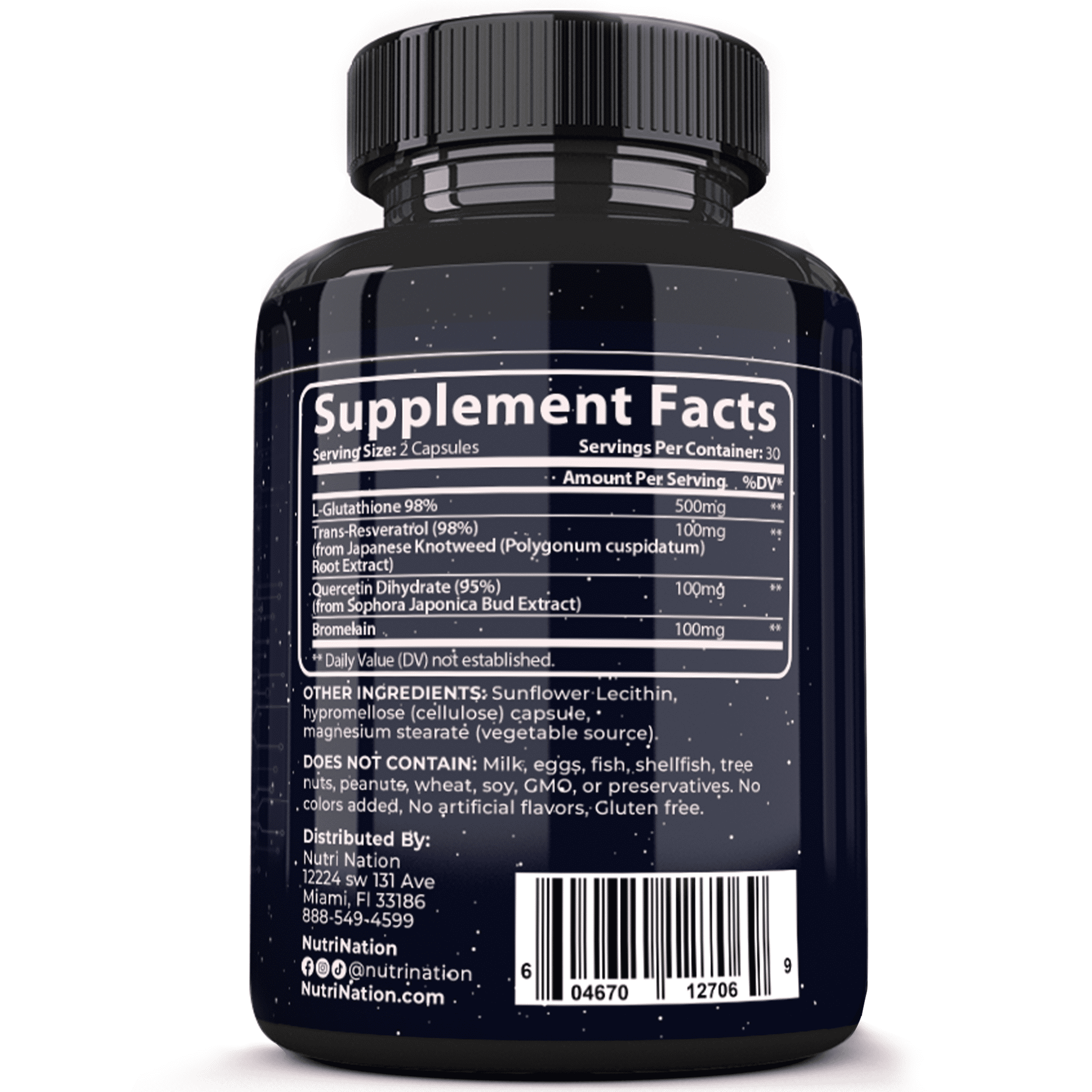 Liposomal Glutathione 500mg with Resveratrol, Quercetin & Bromelain – Advanced Antioxidant & Immune Support Supplement, Cellular Detox & Absorption Support – 60 Capsules