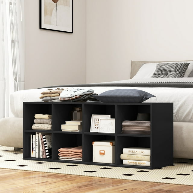 Giantex 8-Cubby Shoe Storage Bench, Entryway Shoe Rack Organizer, Multifunctional Bed End Bench, Black