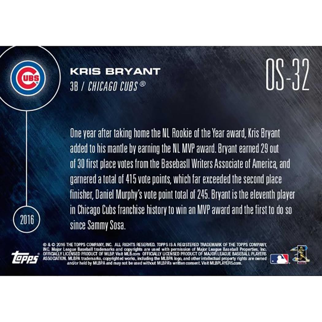 Topps Topps Now 2016 Nl Mvp Chicago Cubs Kris Bryant Card #os-32