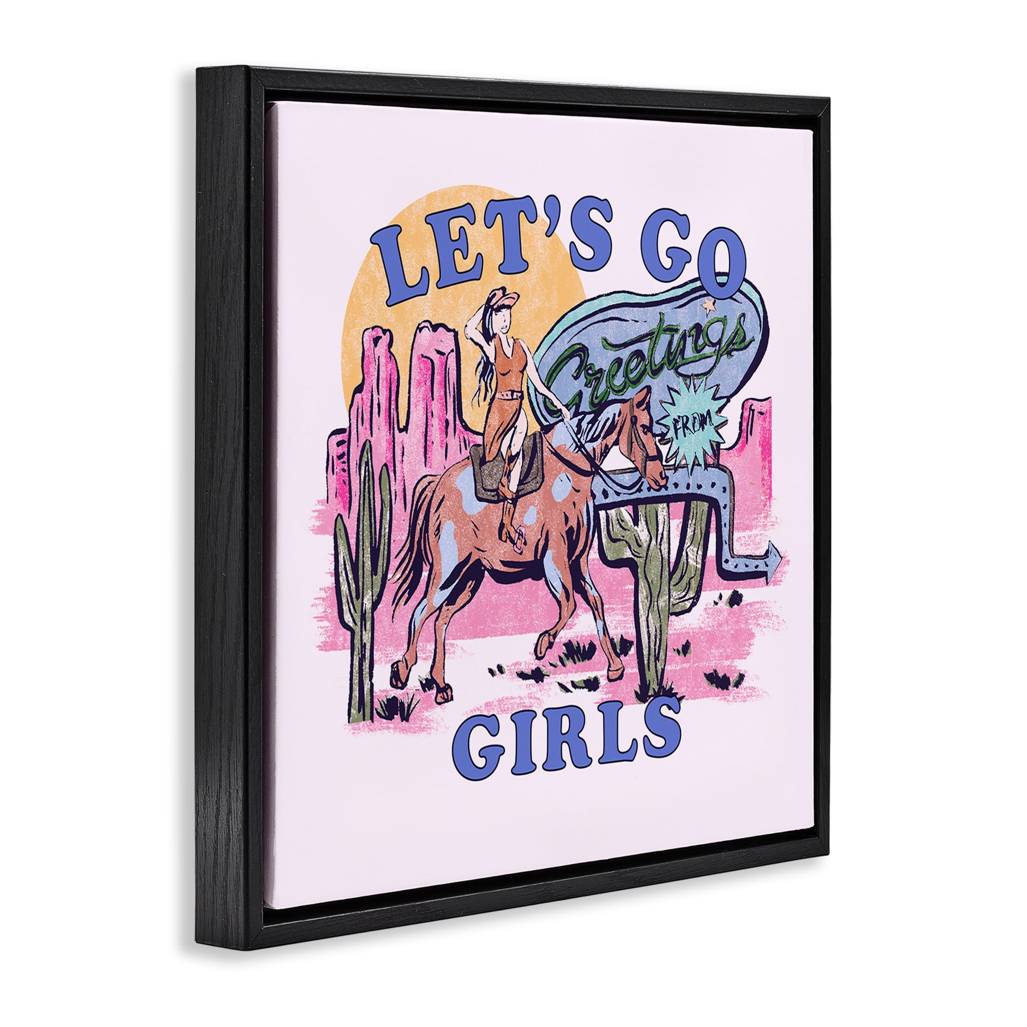 Stupell Industries Western Let's Go Girls Entertainment Painting Black Floater Framed Canvas Art Print Wall Art, 18 x 18