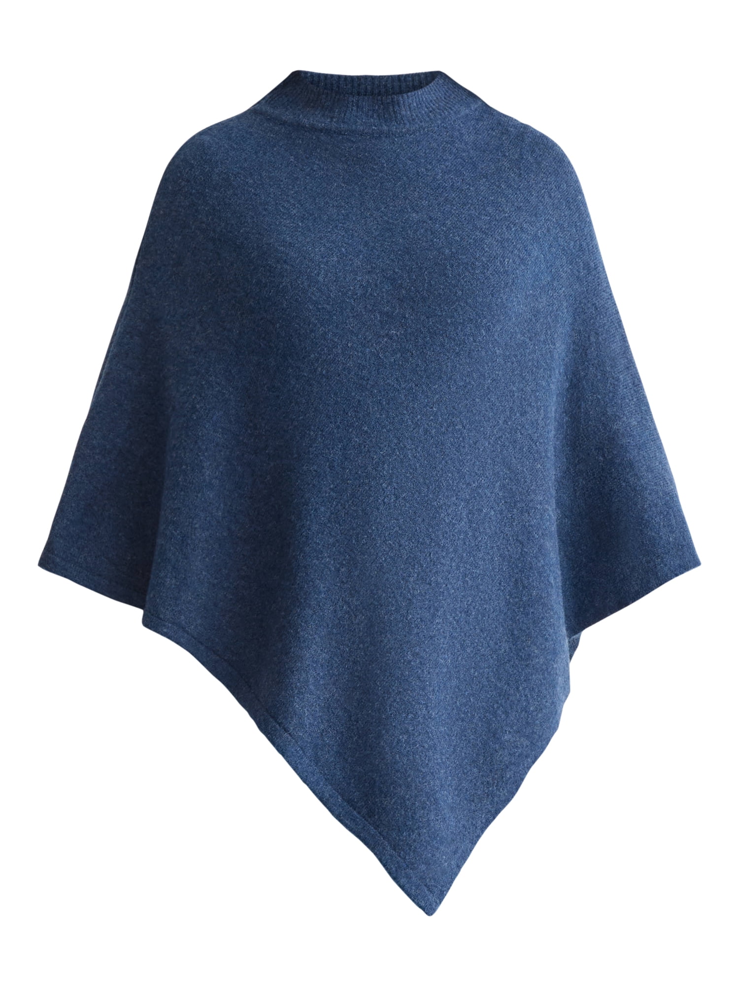 Time and Tru Women's Mock Neck Poncho, L/XL, Blue
