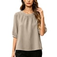 thumbnail image 2 of Womens Cotton Linen T Shirts Elbow Length Sleeve Crew Neck Tops for Women Summer Lightweight Tshirts, 2 of 6