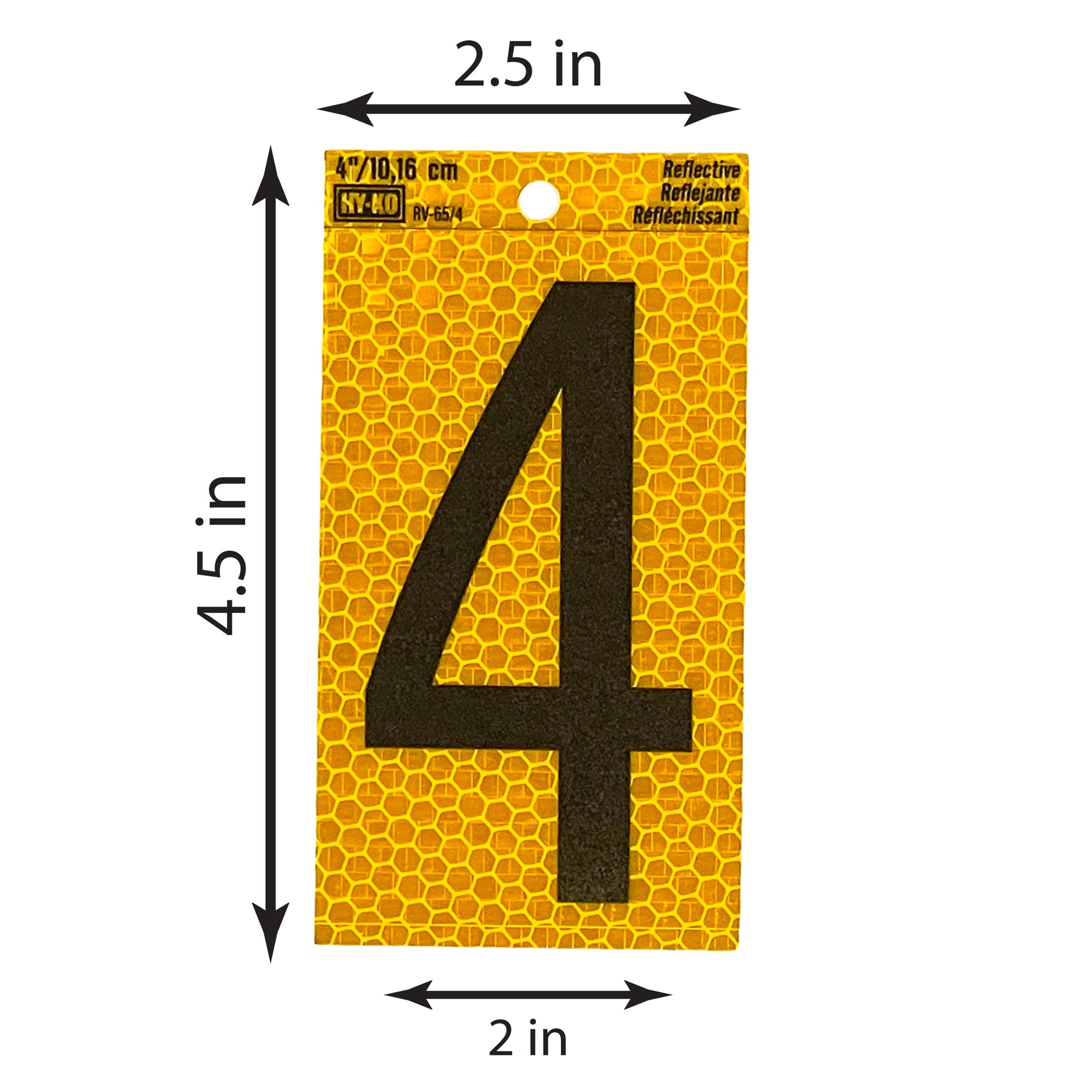 (2 pack) HY-KO 4" Yellow Self-Adhesive Reflective Number 4
