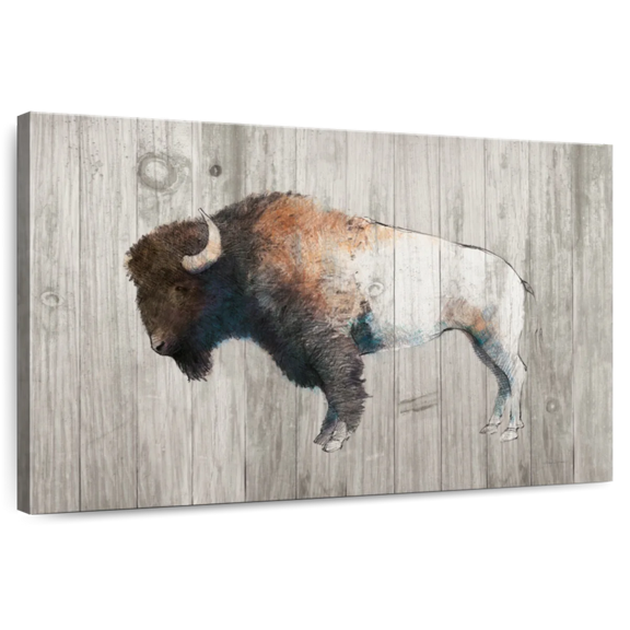 Elephant Stock Colorful Bison On Wood Wall Art - Horizontal Canvas Wall Art - Living Room Wall Decor - Animal Canvas - Brown And Gray Decor By Avery Tillmon - 12" x 8"