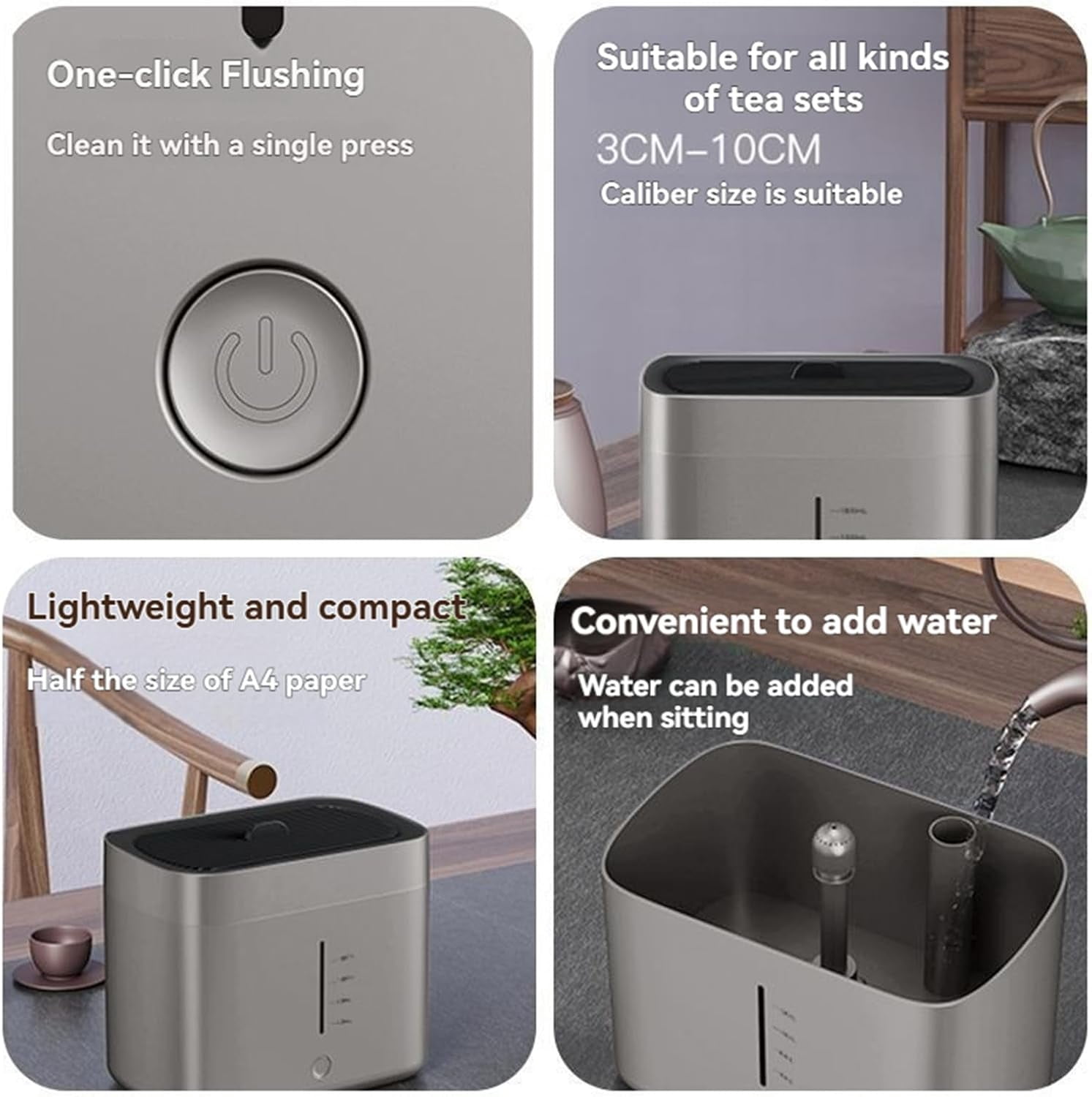 Electric Glass Rinser Tea Cup Washer, High Pressure Jets Glass Rinser, Desktop Automatic Cup Washing Machine with 1.6L Water Tank for Home, Bar & Coffee Shop (Gray)