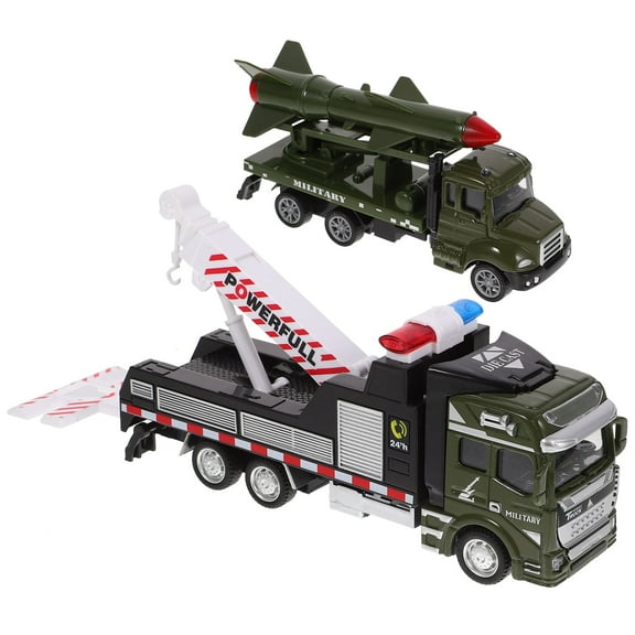 Niceauty 2pcs Friction Powered Cars Military Truck Model Rocket Shape For Children Imaginative Play