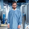 thumbnail image 7 of Disposable Lab Coat 44 Inches Long, Large. Pack of 50 Blue SMS Disposable Lab Coats for Adults. 50 GSM Disposable Coats Medical with 3 Pockets, Front Snaps, Knit Cuffs, and Collar, 7 of 7