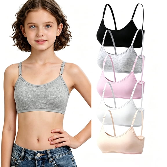 Wire-Free Thin Padding Cotton Sports Training Bras Ages 10-16 Teen Girls, Adjustable Thin Straps Soft Breathable Comfort Big Kid Everyday Puberty Workout Underwear