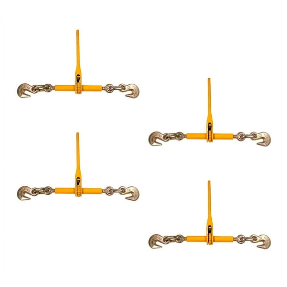 (4 Pack) 3/8"-1/2" Heavy Duty Ratchet Lever Load Binder w/Grab Hooks 12,000 Lbs Working Load Limit - Yellow | Tie Down Hauling Chain Binders for Flatbed Truck Trailer