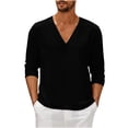 thumbnail image 1 of GigrtiJin Mens Long Sleeve T-Shirt Casual Fall V Neck Solid Color Tops Blouses Plus Size Basic Pullover Undershirt, 1 of 6
