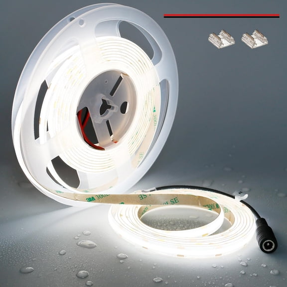 12V Cob LED Strip Light 5000K Daylight White 16.4ft/5m Flexible Lighting