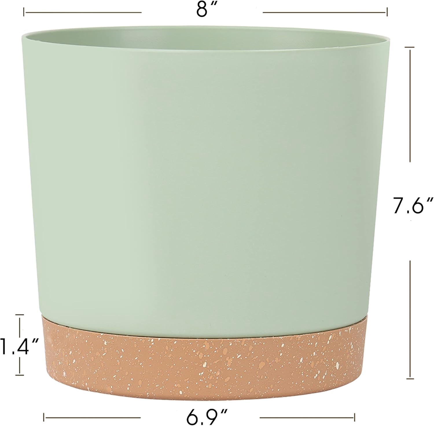 8'' Plastic Flower Planter Pots Set of 2 Indoor Outdoor Planters with Drainage Saucer for Garden Home (Green & White, 8 inch)