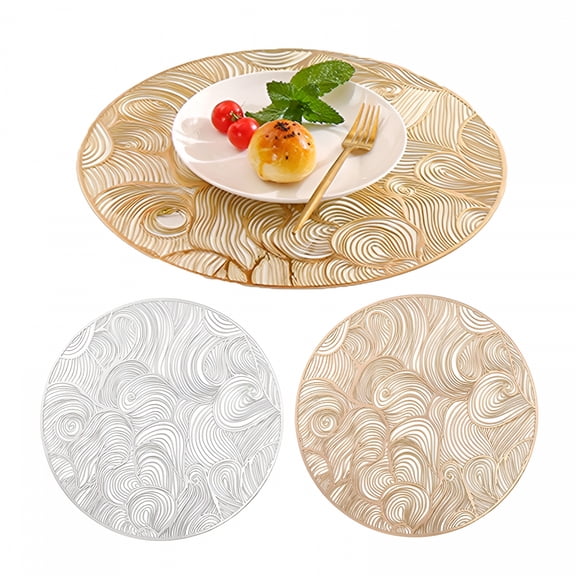 ACDANC Round Placemats for Dining Table Set of 2 Pressed Vinyl Placemats Metallic Coasters Set Table Mats Hollow Out Place Mats for Dinner Table Decor Holiday Wedding Accent Centerpiece
