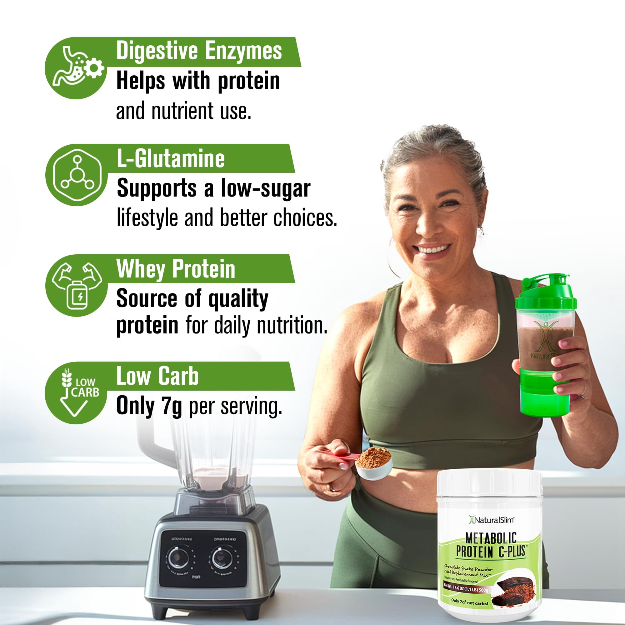 NaturalSlim Metabolic Protein C-Plus - Whey Protein Shake Powder Chocolate, 10 Servings