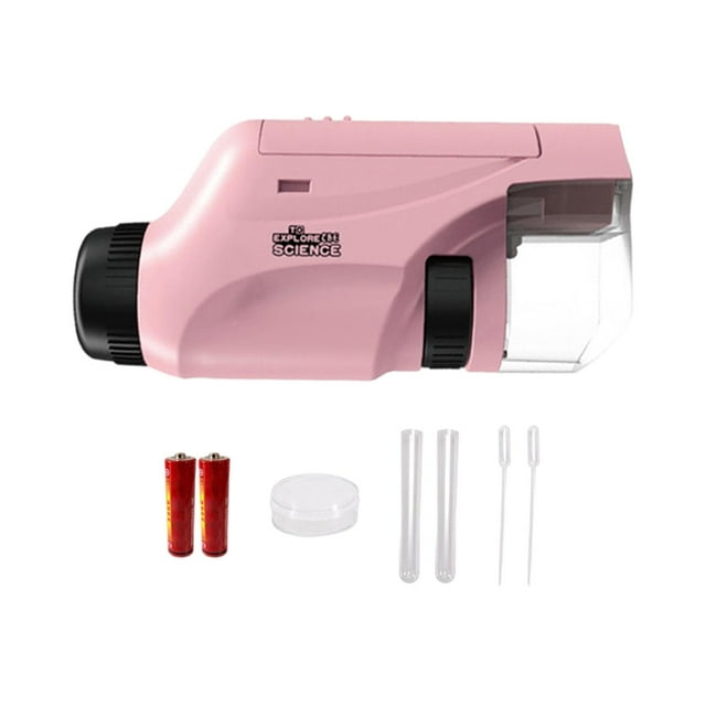 Microscopio de Bolsillo Portátil de Alta Definición, Microscopio óptico Ajustable para Niños, 60-120x, Microscopio para Niños para Monedas Preescolare rosa