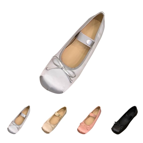AUDeals Women's Mary Jane Flats, Square Toe Casual Shoes with Elastic Strap and Bowknot, Comfortable Slip On Ballet Style