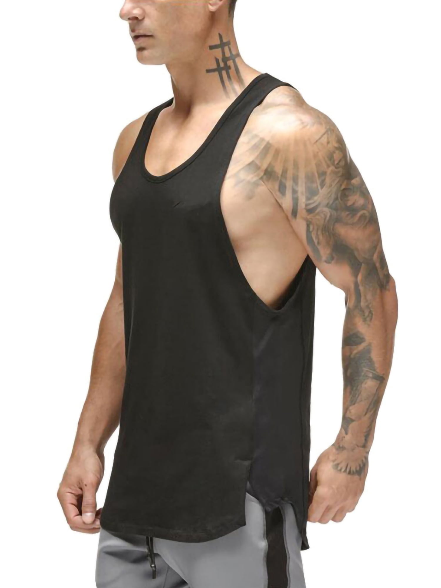 Men Bodybuilding Sports Tank Top Fitness Loose Vest Shirts Gym Workout Tee Tops 