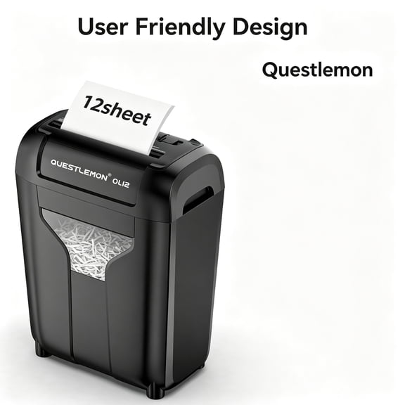 QUESTLEMON P-4 Cross Cut Paper Shredder, 12-Sheet Per Pass, Shreds Paper, Credit Cards, Staples & Clips, Anti-Jam Reverse, 4.5 Gallon Bin for Home & Small Office