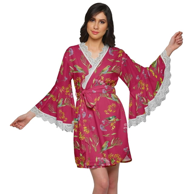 Moomaya Peignoir Imprimé pour Femmes Robe de Chambre Courte en Coton Peignoir d'Été