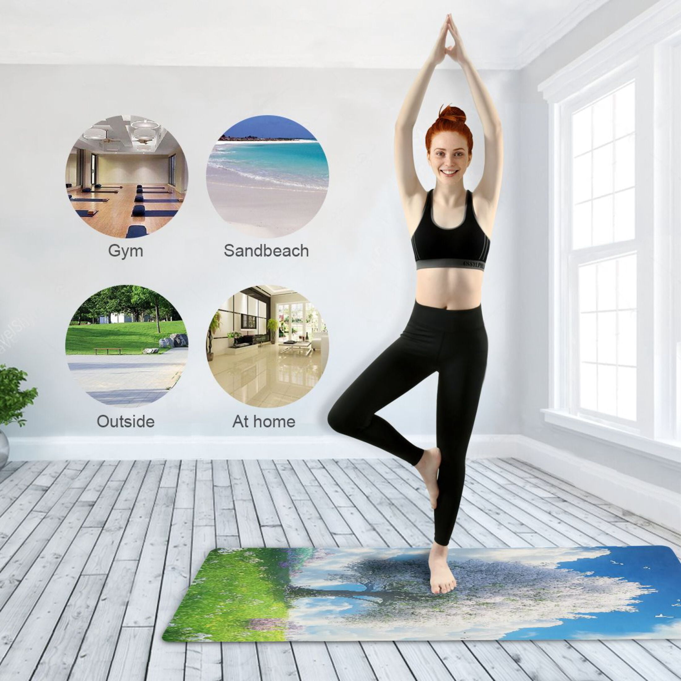 BZSMCE Yoga Mat Women Blossoming Tree in Sunny Field Fitness Mat