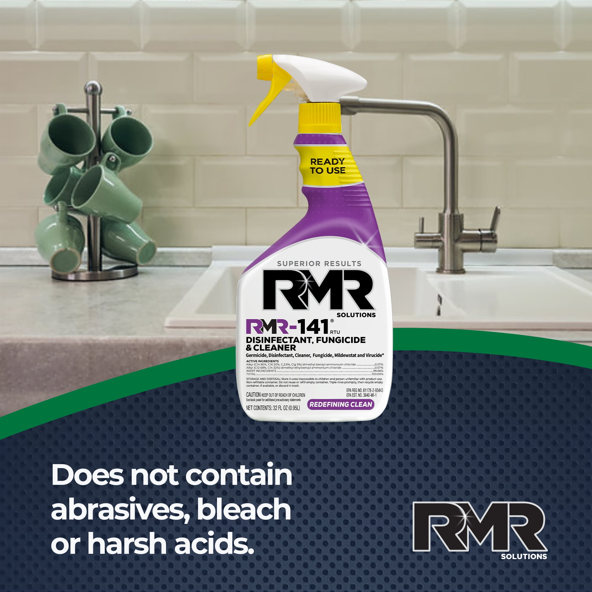 RMR Brands Mold & Mildew Disinfectant Spray with Trigger Sprayer, No added Fragrence, 32 fl oz, 1 Pack
